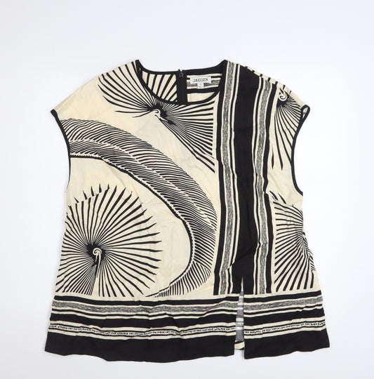 Jaeger Women’s Black Beige Silk Geometric Tunic Blouse Size 18