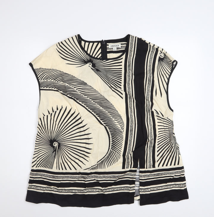 Jaeger Women’s Black Beige Silk Geometric Tunic Blouse Size 18