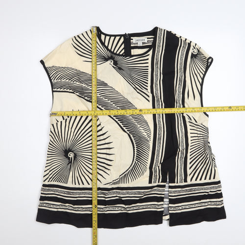 Jaeger Women’s Black Beige Silk Geometric Tunic Blouse Size 18
