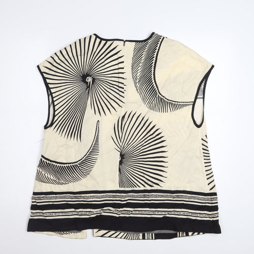 Jaeger Women’s Black Beige Silk Geometric Tunic Blouse Size 18