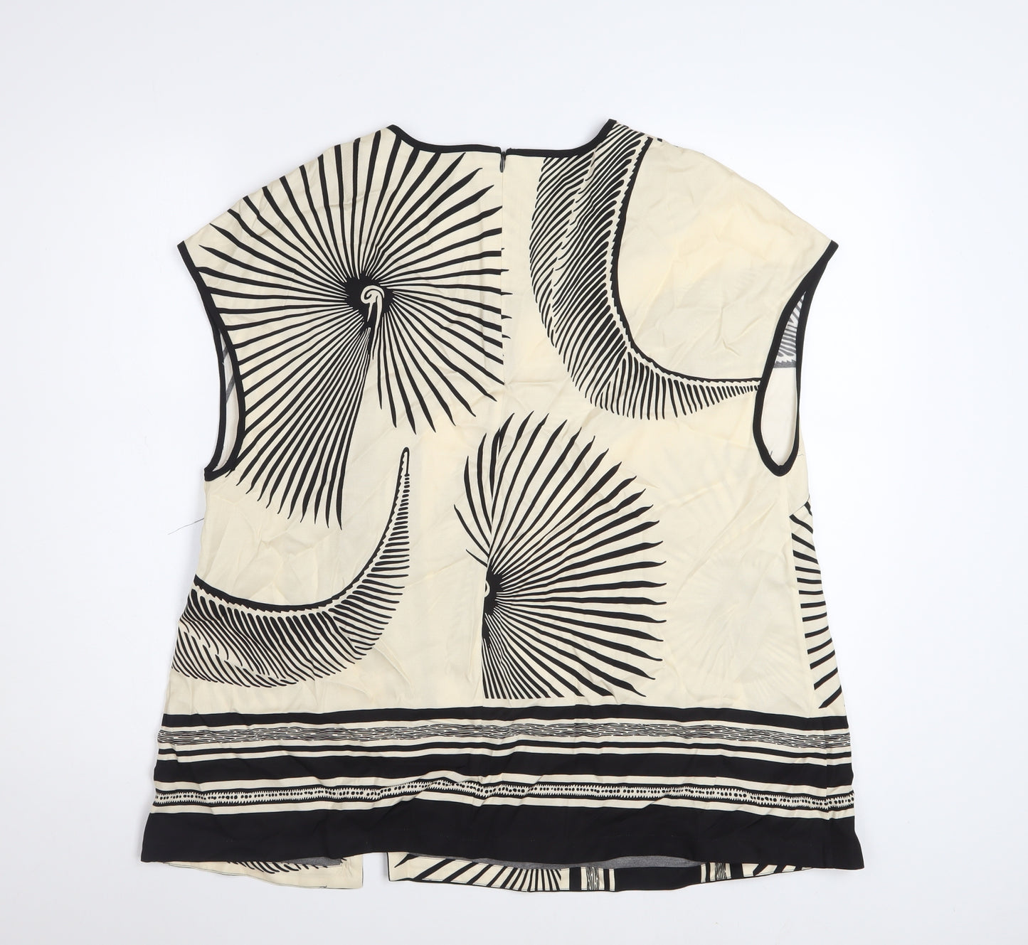 Jaeger Women’s Black Beige Silk Geometric Tunic Blouse Size 18