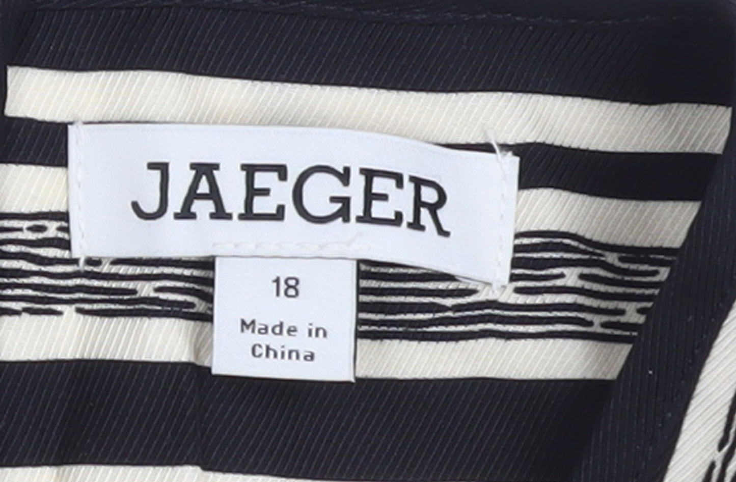 Jaeger Women’s Black Beige Silk Geometric Tunic Blouse Size 18