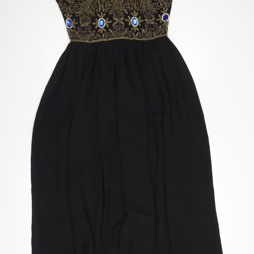 Virgos Lounge Women's Black Size 8 Beaded A-Line Maxi Dress