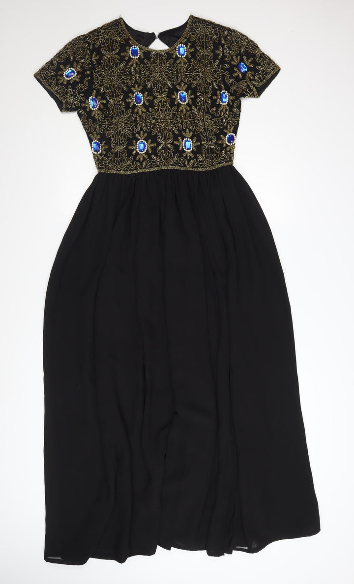 Virgos Lounge Women's Black Size 8 Beaded A-Line Maxi Dress