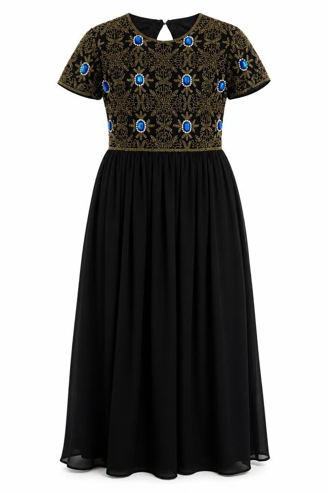 Virgos Lounge Women's Black Size 8 Beaded A-Line Maxi Dress