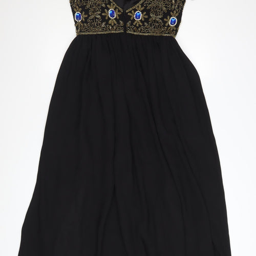 Virgos Lounge Women's Black Size 8 Beaded A-Line Maxi Dress