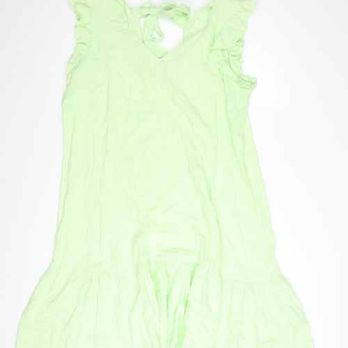 Next Women’s Green Linen Blend Sleeveless Ruffle Shift Dress Size 16