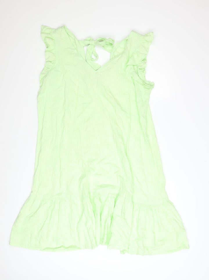 Next Women’s Green Linen Blend Sleeveless Ruffle Shift Dress Size 16