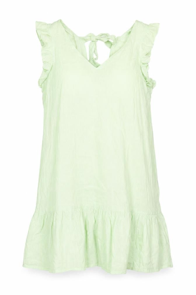 Next Women’s Green Linen Blend Sleeveless Ruffle Shift Dress Size 16