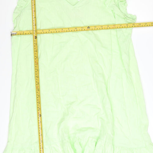 Next Women’s Green Linen Blend Sleeveless Ruffle Shift Dress Size 16