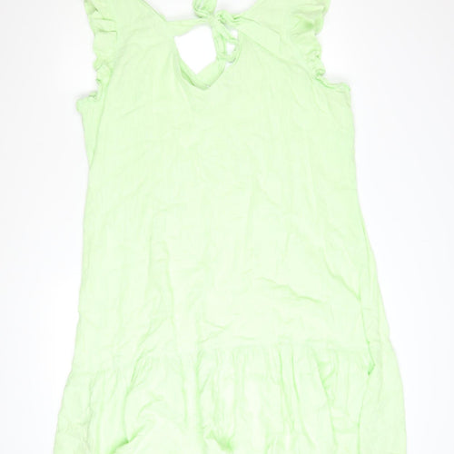 Next Women’s Green Linen Blend Sleeveless Ruffle Shift Dress Size 16