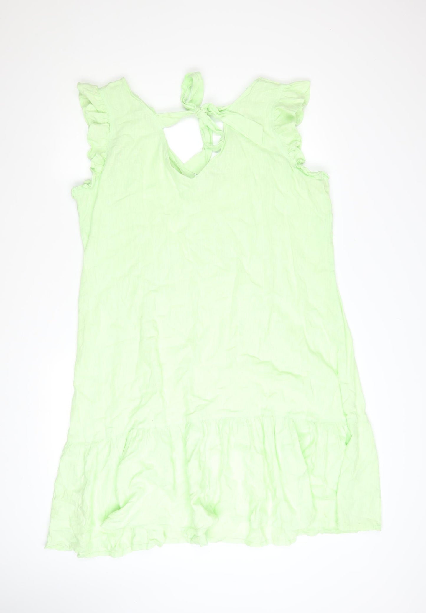 Next Women’s Green Linen Blend Sleeveless Ruffle Shift Dress Size 16