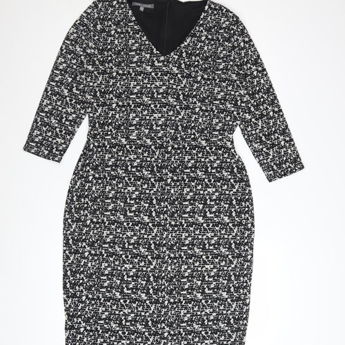 Laura Ashley Women's Black Geometric V-Neck Sheath Dress UK14