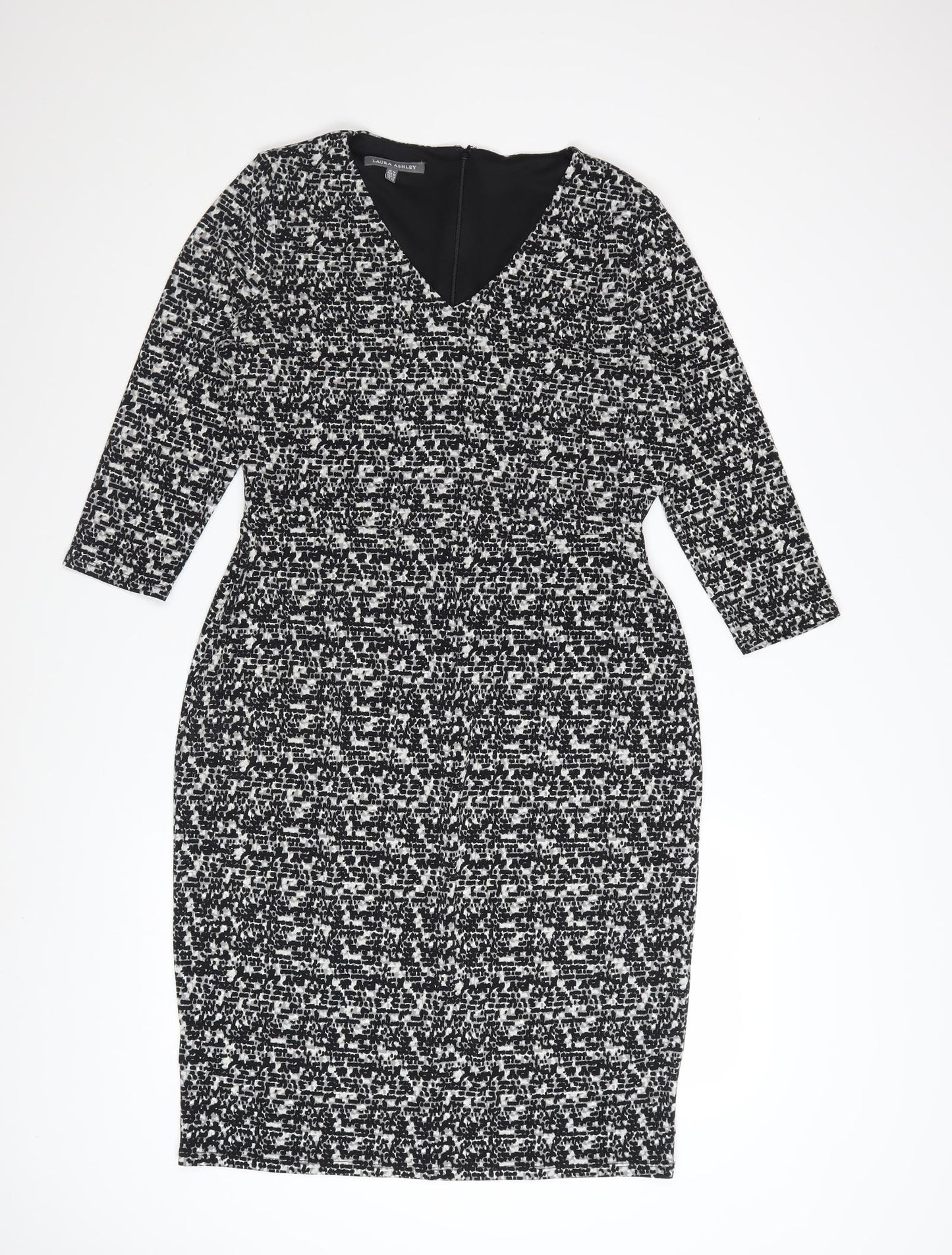 Laura Ashley Women's Black Geometric V-Neck Sheath Dress UK14