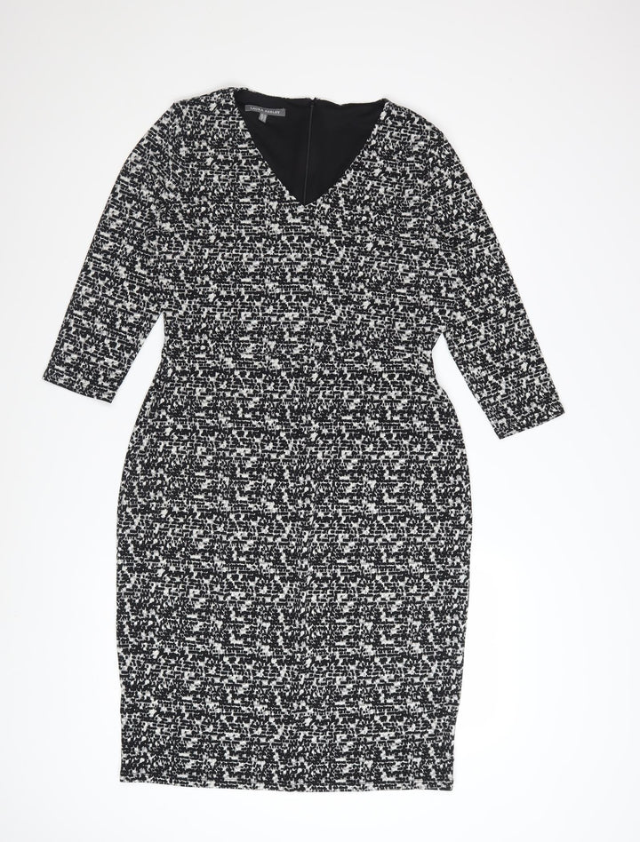 Laura Ashley Women's Black Geometric V-Neck Sheath Dress UK14