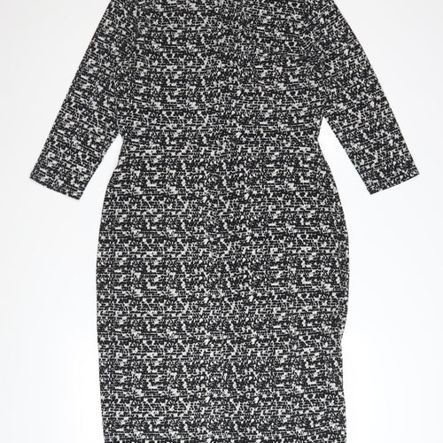 Laura Ashley Women's Black Geometric V-Neck Sheath Dress UK14