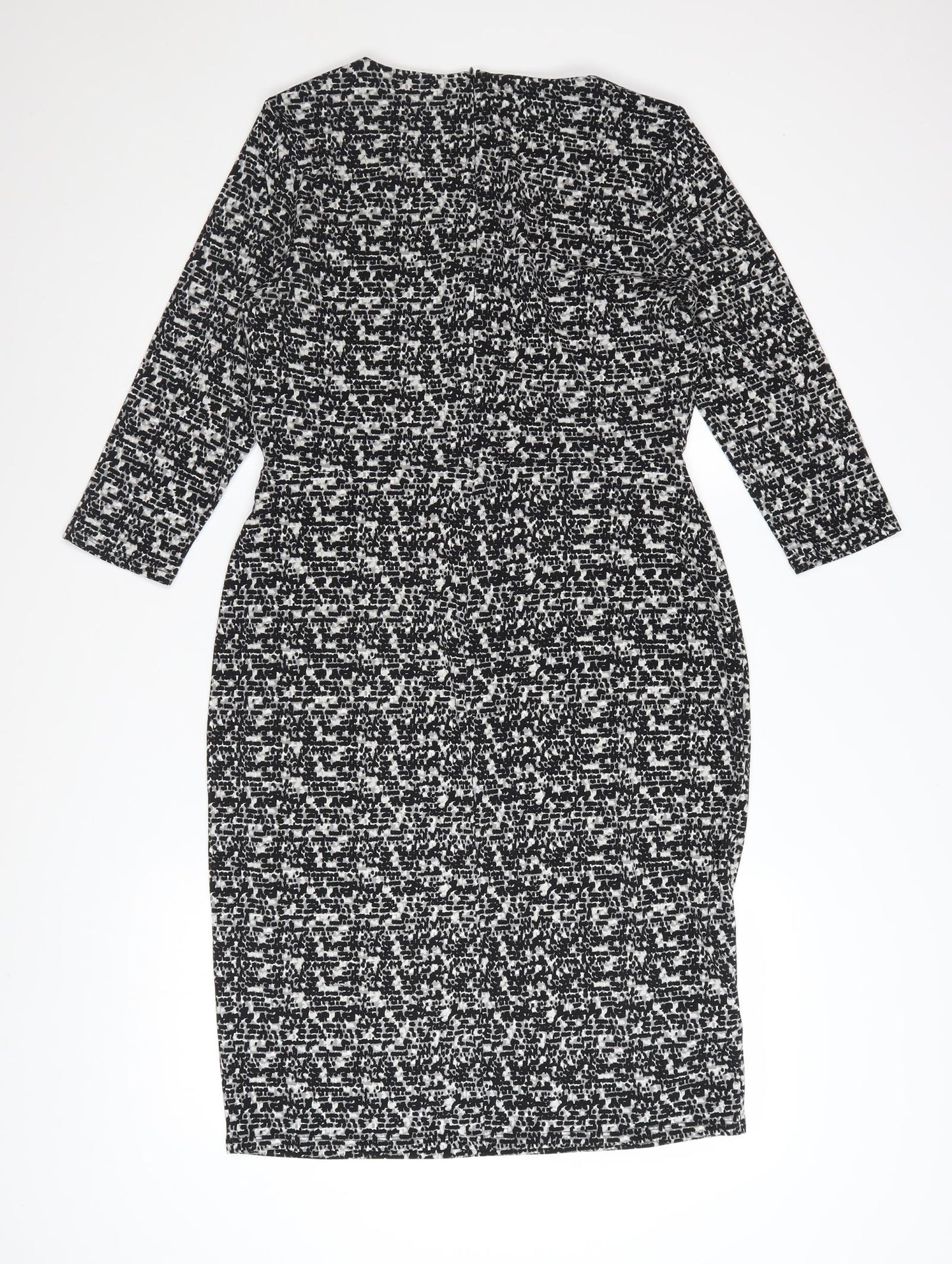 Laura Ashley Women's Black Geometric V-Neck Sheath Dress UK14