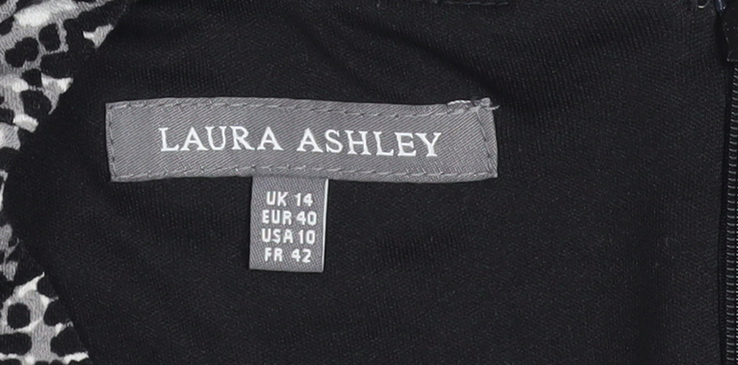 Laura Ashley Women's Black Geometric V-Neck Sheath Dress UK14