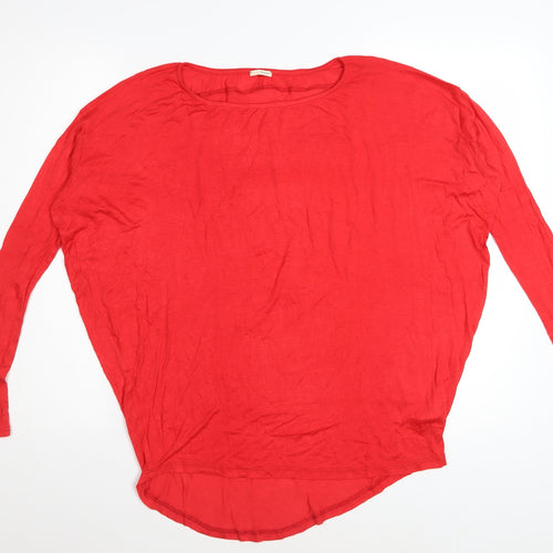 Ooyoo Womens Red Rayon Long Sleeve Scoop Neck Relaxed T-Shirt M