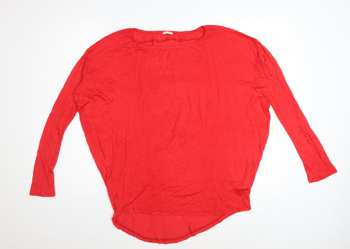 Ooyoo Womens Red Rayon Long Sleeve Scoop Neck Relaxed T-Shirt M