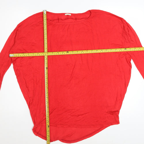 Ooyoo Womens Red Rayon Long Sleeve Scoop Neck Relaxed T-Shirt M