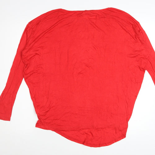 Ooyoo Womens Red Rayon Long Sleeve Scoop Neck Relaxed T-Shirt M