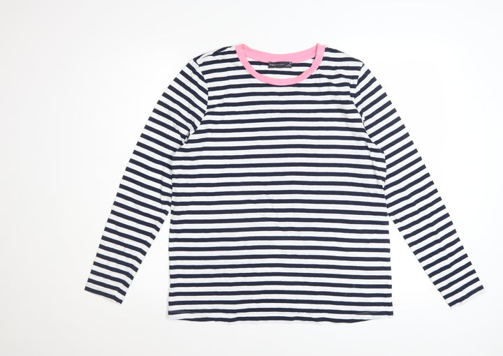 Marks and Spencer Women’s Multicoloured Stripe Long Sleeve Cotton T-Shirt Size 14