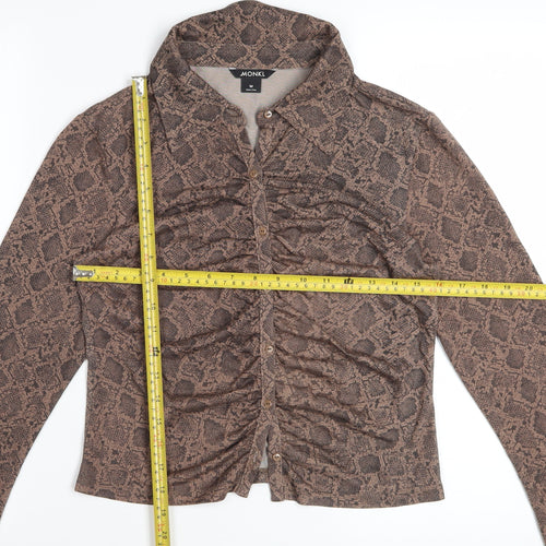 Monki Women Brown Snake Print Cropped Button-Up Shirt M