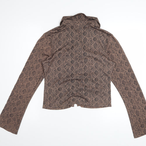 Monki Women Brown Snake Print Cropped Button-Up Shirt M