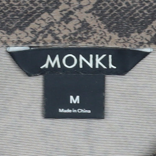 Monki Women Brown Snake Print Cropped Button-Up Shirt M