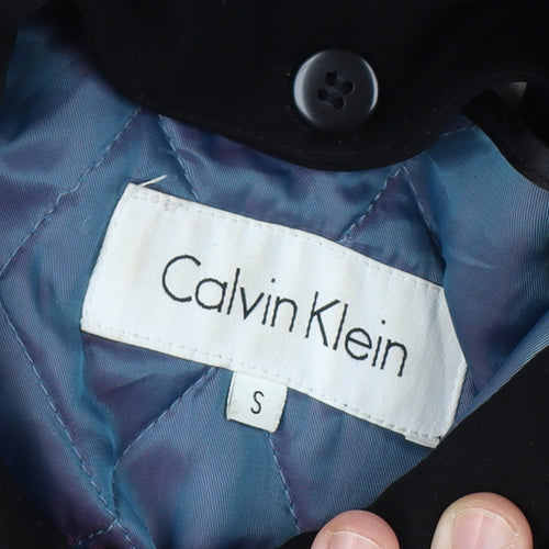 Calvin Klein Women's Black Long Trench Coat Size S Lined Polyester