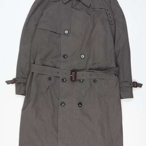 Bradley Jons Men Grey 42 Trench Coat Rain Repellent Belted Lined Classic