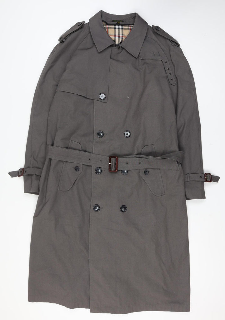 Bradley Jons Men Grey 42 Trench Coat Rain Repellent Belted Lined Classic