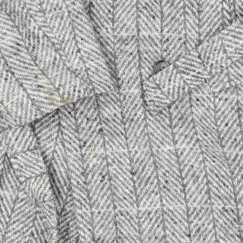Gulins Men's Grey Herringbone Wool Blend Belted Overcoat Size 46 Regular