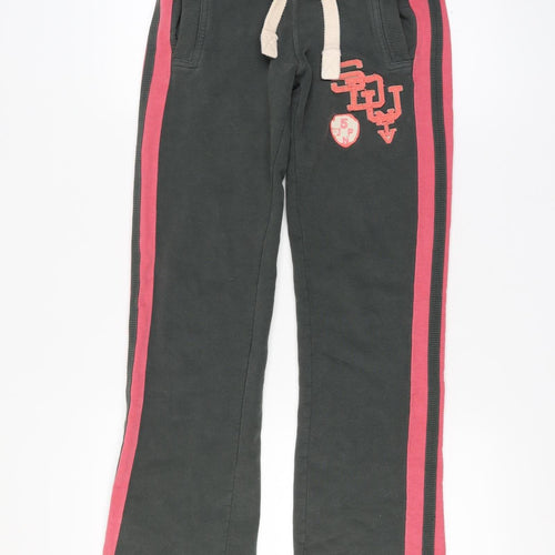 Superdry Womens Black Track Pants Size 14 Side Stripe Casual Fleece Joggers