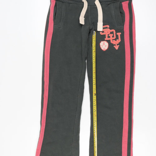 Superdry Womens Black Track Pants Size 14 Side Stripe Casual Fleece Joggers