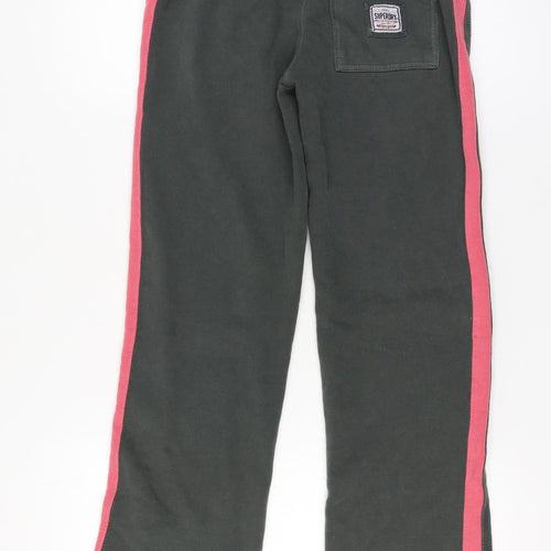 Superdry Womens Black Track Pants Size 14 Side Stripe Casual Fleece Joggers