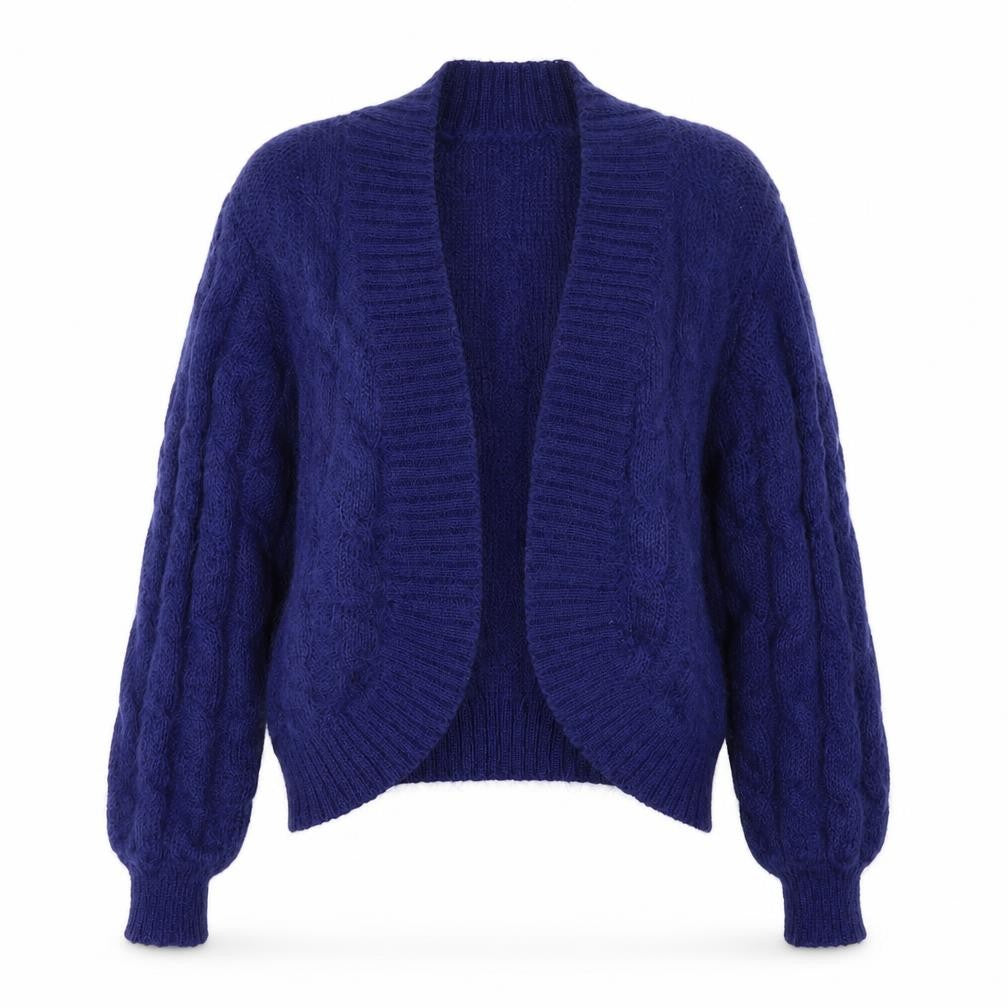 Emreco Women’s Blue Cable Knit Mohair Wool Cardigan M