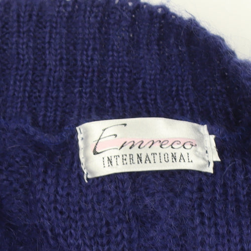 Emreco Women’s Blue Cable Knit Mohair Wool Cardigan M