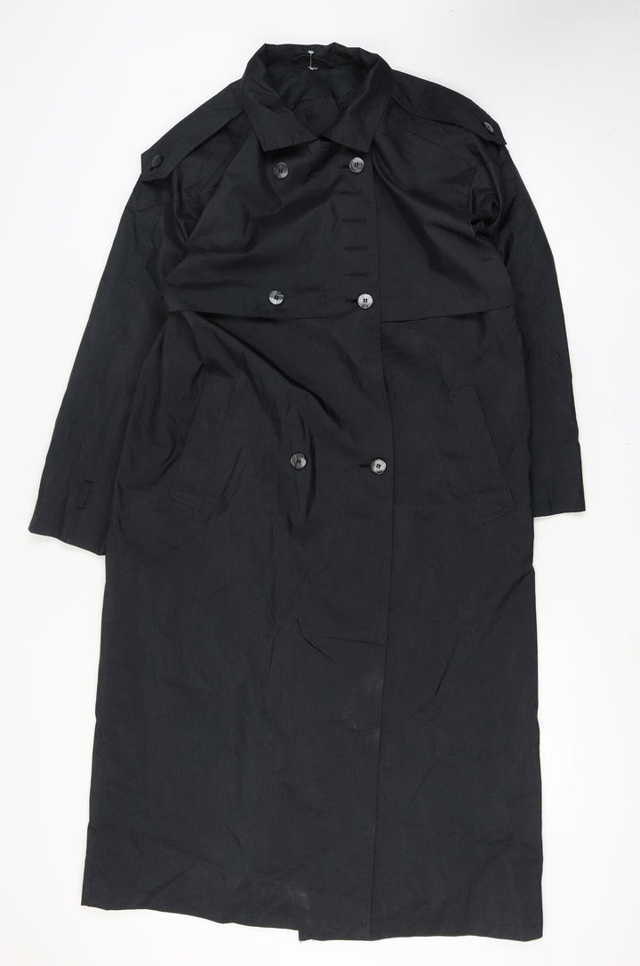 Rue Grenelle Women's Black Long Trench Coat Size 16 Waterproof
