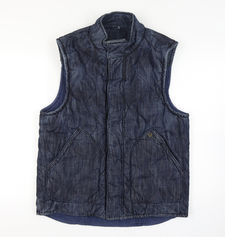 True Religion Reversible Men's Blue Quilted Denim Waistcoat Size XL Casual