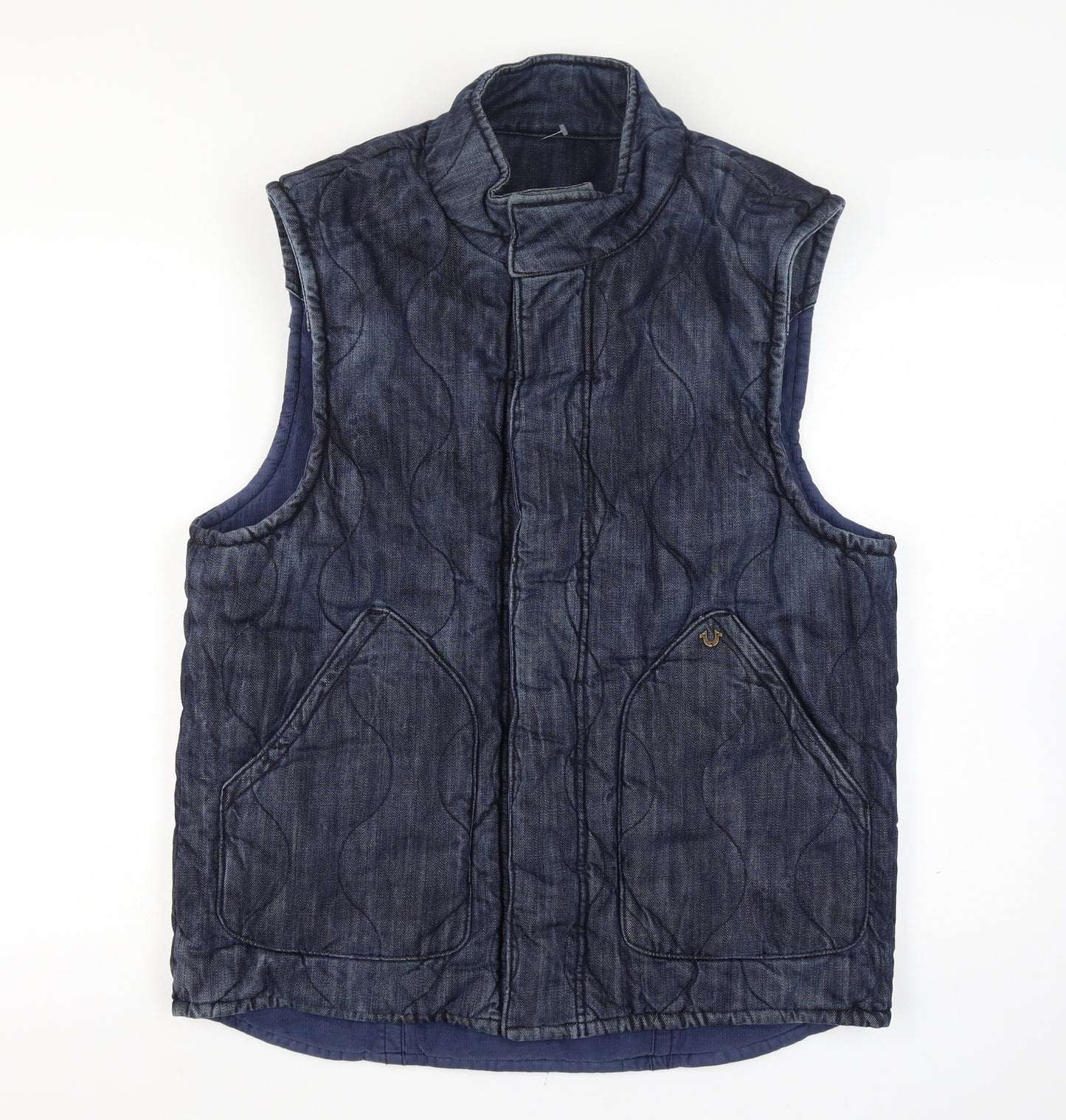 True Religion Reversible Men's Blue Quilted Denim Waistcoat Size XL Casual