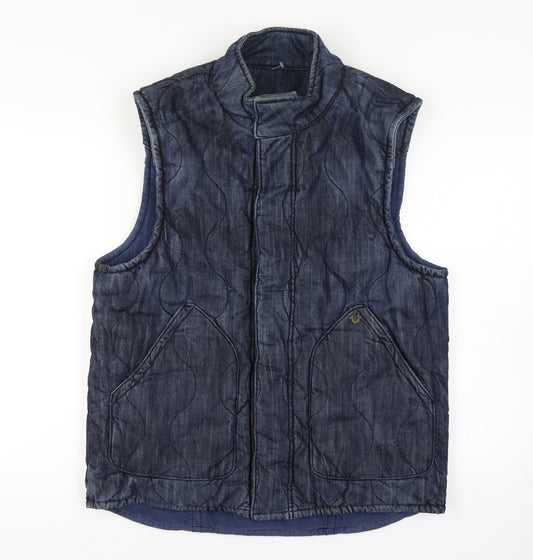 True Religion Reversible Men's Blue Quilted Denim Waistcoat Size XL Casual
