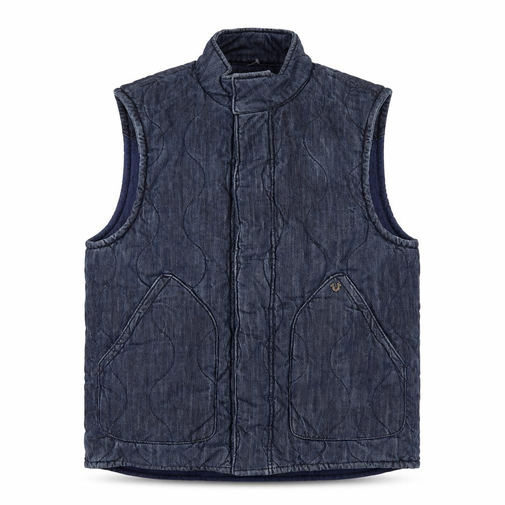 True Religion Reversible Men's Blue Quilted Denim Waistcoat Size XL Casual