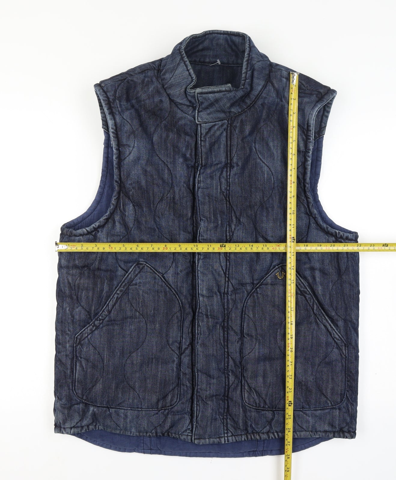 True Religion Reversible Men's Blue Quilted Denim Waistcoat Size XL Casual