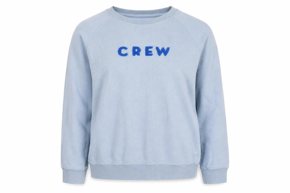 Front view of Crew Clothing Women Blue Cotton Pullover Sweatshirt, size M