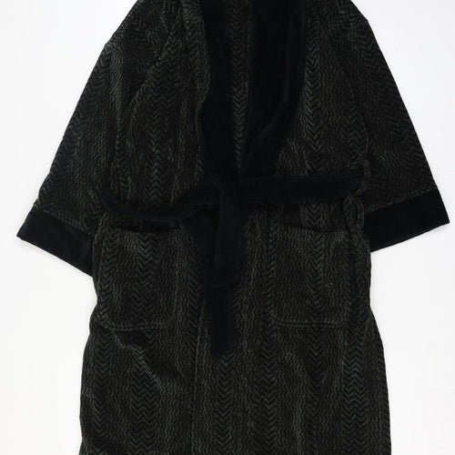 Izod Men's Black Cotton Robe One Size Herringbone Belted Nightwear