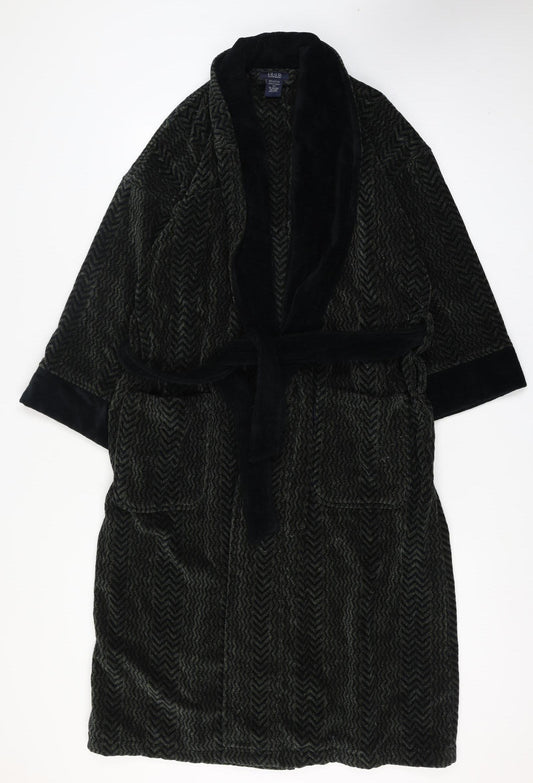Izod Men's Black Cotton Robe One Size Herringbone Belted Nightwear
