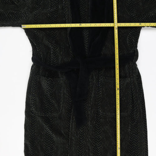 Izod Men's Black Cotton Robe One Size Herringbone Belted Nightwear