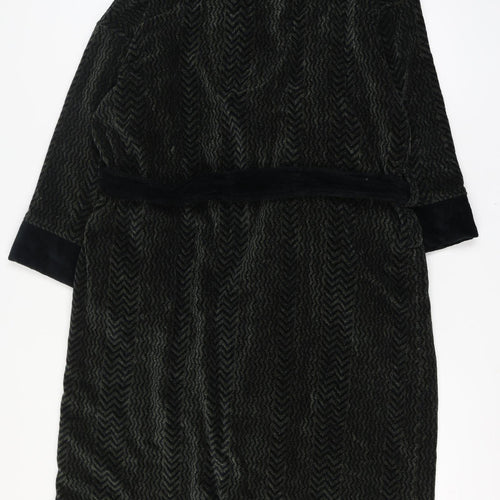Izod Men's Black Cotton Robe One Size Herringbone Belted Nightwear